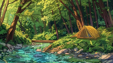 Wall Mural - camping in the forest
