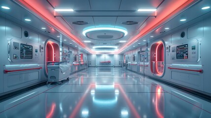 Wall Mural - Illustrate a futuristic hospital ward where patient-specific 3D-printed organ replicas