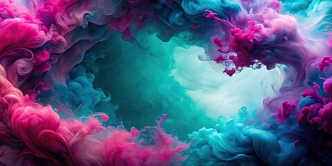 Wall Mural - Swirling magenta and turquoise hues on blank canvas, vibrant, colorful, abstract, artistic, paint, brush strokes, motion