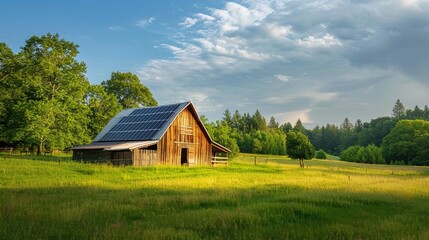 Canvas Print - wood barn with solar 