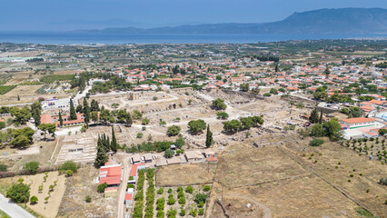 Ruins of temple in Corinth, Greece - Archaeology background.