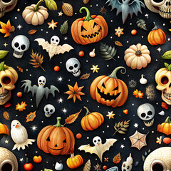 Halloween decorations on a black background, realistic style,