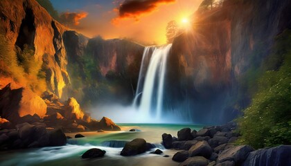 waterfall landscape at morning with sunrise view