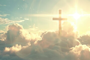 Wall Mural - Bright Christian cross in sky symbolizes love  hope  freedom.