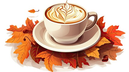 Wall Mural - cup of coffee with autumn leaves