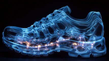 Wall Mural - X-ray scan of a pair of shoes, highlighting the soles and inner support.