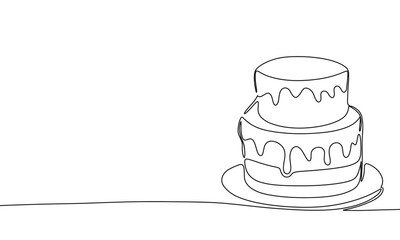 Wall Mural - Cake one line continuous. Cake line art. Hand drawn vector art.