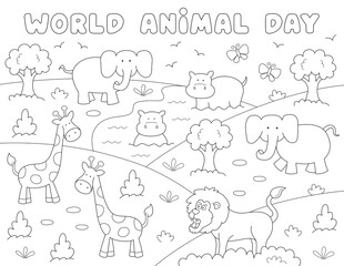Wall Mural - world animal day coloring page, print it on 8.5x11 inch paper