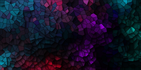 Wall Mural - Dark Multicolor Broken Stained Glass Background with dark lines. Voronoi diagram background. Seamless pattern with 3d shapes vector Vintage Illustration background. Geometric Retro tiles pattern