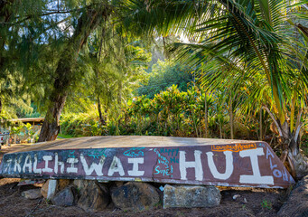 Wall Mural - Old Hawaiian Fishing Canoe on Kalihiwai Beach, Kauai, Hawaii, USA