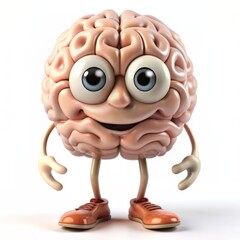 Illustration of a brain standing on two legs with piercing eyes and a smile, symbolizing intelligence and science
