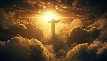 Christ the Redeemer statue at sunset with dramatic clouds