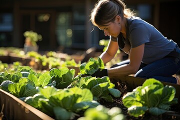 Kale harvest in sunny garden., generative IA