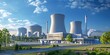 © inspiretta - A large power plant with a lot of smoke coming out of it. The sky is blue and there are trees in the background