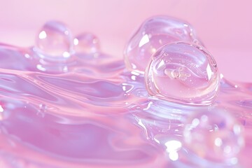 A close up of a pink body of water with many small bubbles floating on the surface. The bubbles are of various sizes and are scattered throughout the water. Concept of tranquility and calmness