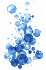 Wall Mural - A painting of blue bubbles with a white background. The bubbles are scattered all over the painting, creating a sense of movement and energy