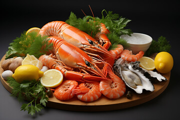 Wall Mural - Fresh Seafood Platter With Lemon and Herbs