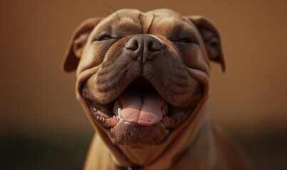 Wall Mural - Happy brown bulldog pet with a smiling expression, showing joy and cuteness in a delightful image