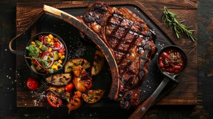 Wall Mural - Savor the smoky goodness of our grilled Tomahawk steak, a colossal cut perfect for sharing or indulging in a majestic culinary experience