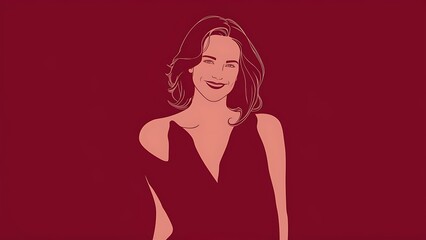 Wall Mural - Red Maroon Minimalist Line Art Women