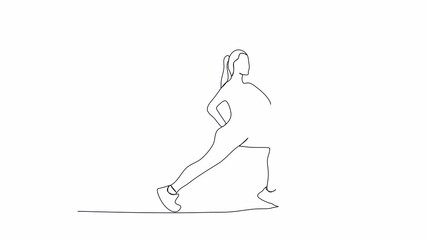 Wall Mural - Girl doing sport exercises. One line drawing animation. Video clip with alpha channel.