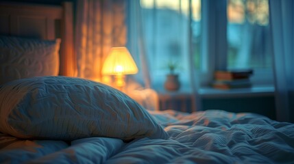 bedtime serenity, soft night light fills the room, setting a calming mood the inviting pillow assures a night of deep, peaceful sleep