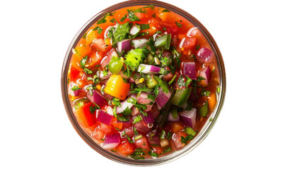 Fresh Colorful Vegetable Salsa in Glass Bowl Ideal for Summer Dishes and Healthy Recipes