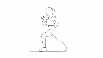 Wall Mural - Girl doing sport exercises. One line drawing animation. Video clip with alpha channel.