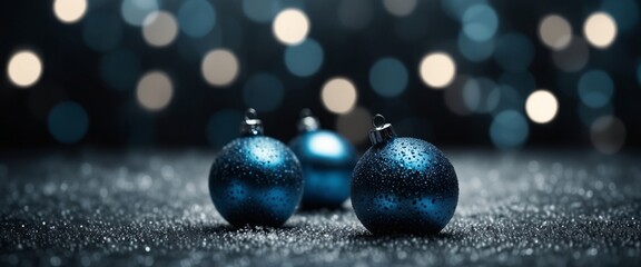 Wall Mural - Blue monochrome Christmas holiday background with glitter ornament and snow.