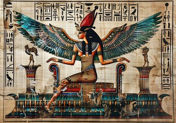 Wall Mural - Egyptian ancient papyrus with with elements of egyptian history - Generative AI