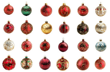 various christmas decorations - shiny baubles for the winter holiday isolated png