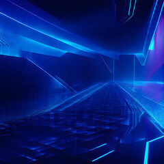 Wall Mural - futuristic neon blue digital landscape