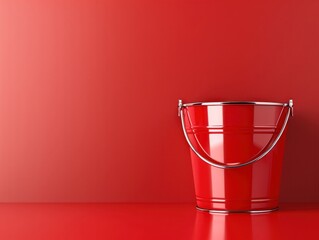 Canvas Print - Shiny red bucket on a matching red background, creating a bold and minimalist look. Perfect for advertising or design projects.