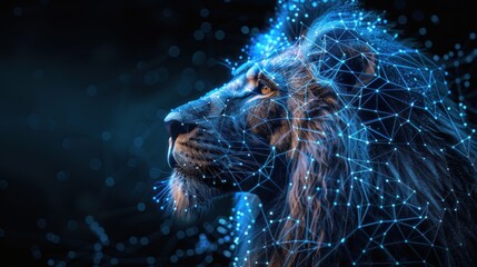 Lion Portrait With Digital Mesh