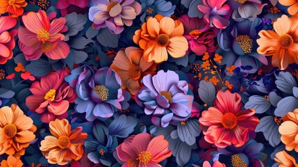 Wall Mural - A vibrant 2d illustration showcasing a seamless flower pattern
