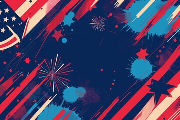 American flag waving in the wind with a grunge, abstract design and exploding fireworks, perfect for independence day celebrations