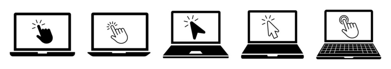 Laptop with click icon. Vector