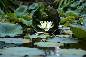 Wall Mural - A fusion of a lotus pond with a mirror, reflections of purity in tranquil waters