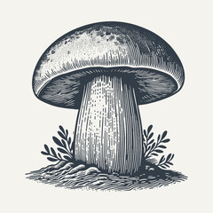 Boletus Mushroom. Vintage woodcut engraving style vector illustration