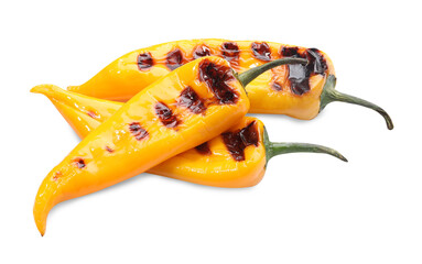 Wall Mural - Tasty grilled yellow peppers isolated on white