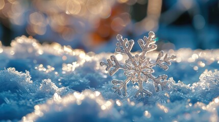 Wall Mural - Winter Wonderland: Close-up of Natural Snowdrift with Snowflake - Perfect Christmas or Winter Background