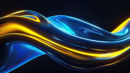 Sticker - Luminous blue and yellow neon curves, isolated on black, intricate light effects, cinema 4D octane render, Ukraine flag colors, high detail