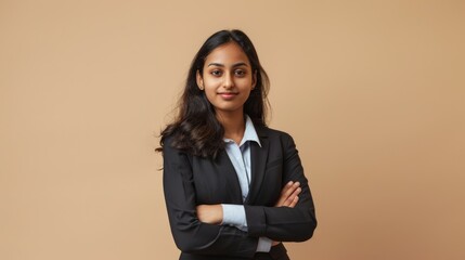 Portrait of young Indian business woman in formal suit. Corporate concept.