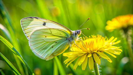 Zitronenfalter auf Blume im grünen Gras