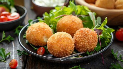 The photo shows crispy cheese croquettes arranged on a plate