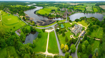 Aerial view of Beaulieu, a village located on the southeastern edge of the New Forest in Hampshire, a home to National Motor Museum