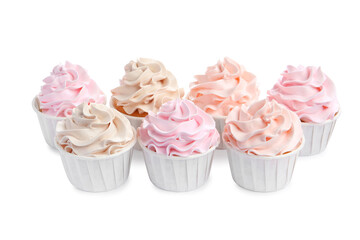 Poster - Tasty cupcakes with cream isolated on white