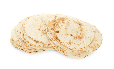 Wall Mural - Many tasty homemade tortillas isolated on white