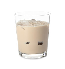 Wall Mural - Glass of coffee cream liqueur with ice cubes isolated on white