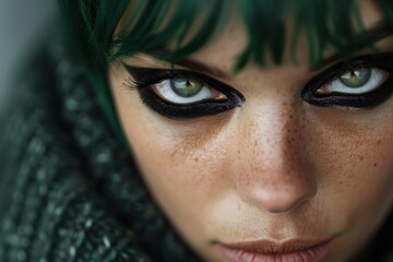 Canvas Print - Intense green-eyed woman with dramatic makeup